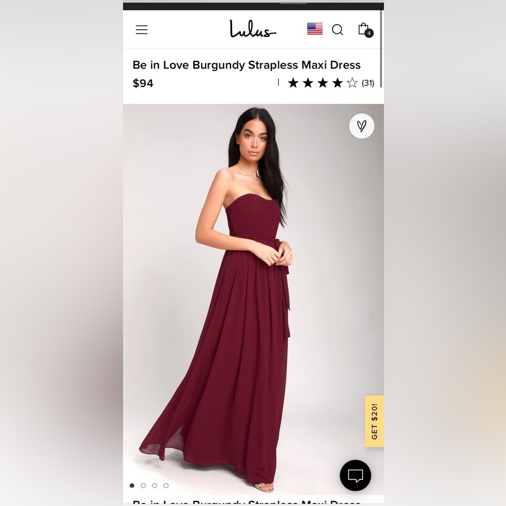 Lulus Be in Love burgundy strapless maxi bridesmaids dress NWT!